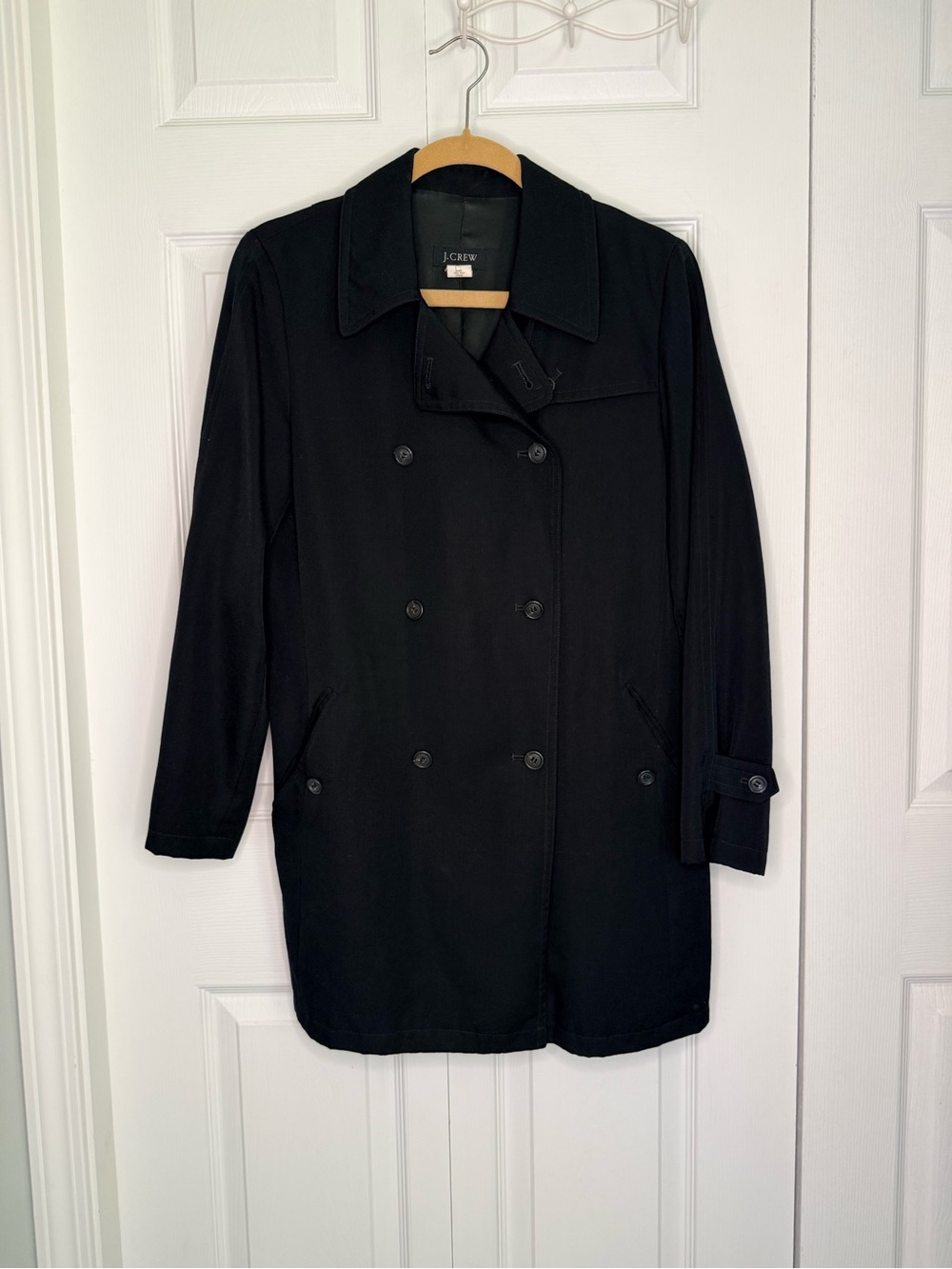 J.Crew Black 100% Wool Double Breasted Trench Coat Jacket Women's Size S Vintage
